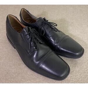 Men's Clarks Tilden Cap Oxford Black Leather Dress Shoes Sz 10 Cushion Ortholite